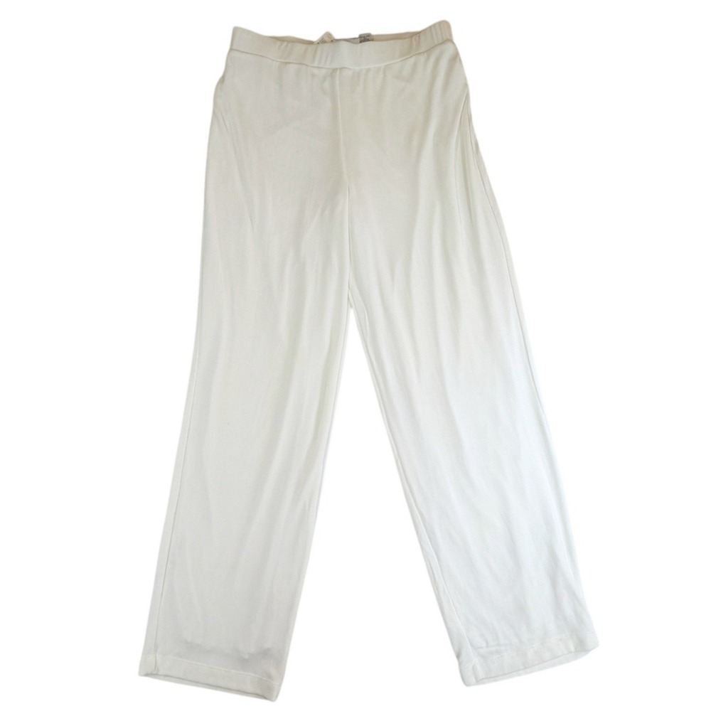 Chicos Optic White Knit High Waisted Straight Leg Travel Pants Elastic Waist NWT